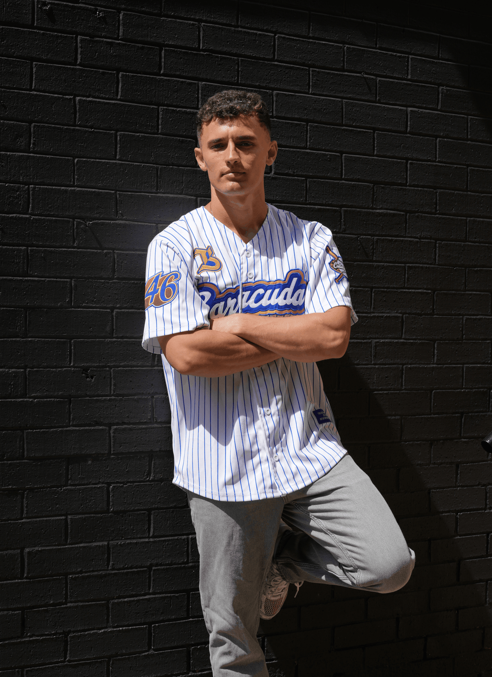 Blue Barracuda 46 Baseball Jersey