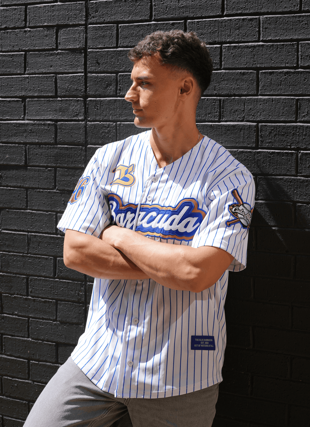 Blue Barracuda 46 Baseball Jersey
